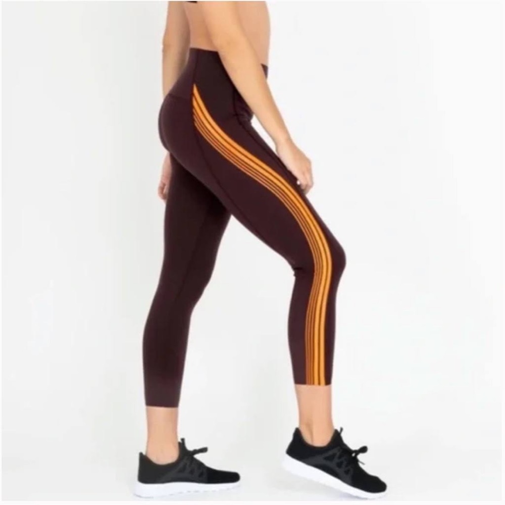 SPANX Brown Cropped Leggings with Orange Side Stripes